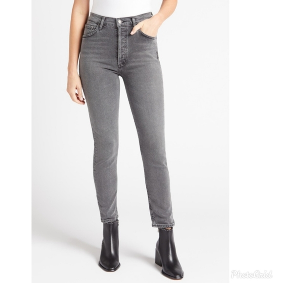 Agolde Denim - Agolde Nico High Rise Straight Gray Denim Button Fly